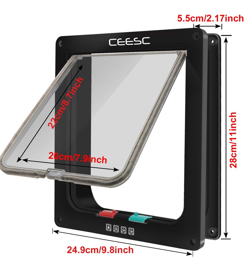 CEESC Extra Large Cat Door (Outer Size 11" x 9.8"), 4 Way Locking Large Cat Door for Interior Exterior Doors, Weatherproof Pet Door for Cats & Doggie with Circumference < 24.8" (Black) - Image 5